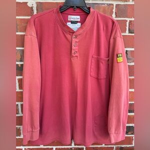 Just In Trend FR Flame Resistant Men's 2XL Red Henley Work Shirt A1 ***See Note
